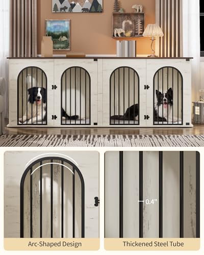71" Dog Crate Furniture for 2 Dogs, Heavy Duty Indoor Dog Kennel TV Stand, XXL Wooden Dog Cage with Divider for Medium Large Dogs