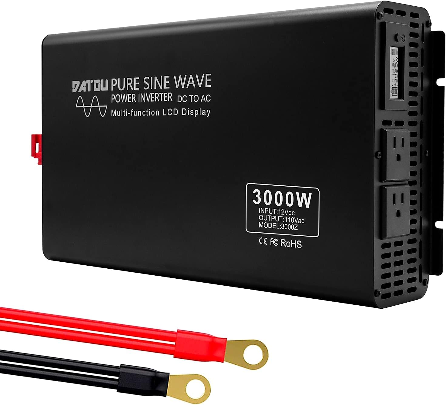 DATOUBOSS 3000W Power Inverter 6000W Peak Pure Sine Wave Inverter 12V DC to 110V AC with Dual AC Outlets & LED Display Car Converter(3000W 12-110V)
