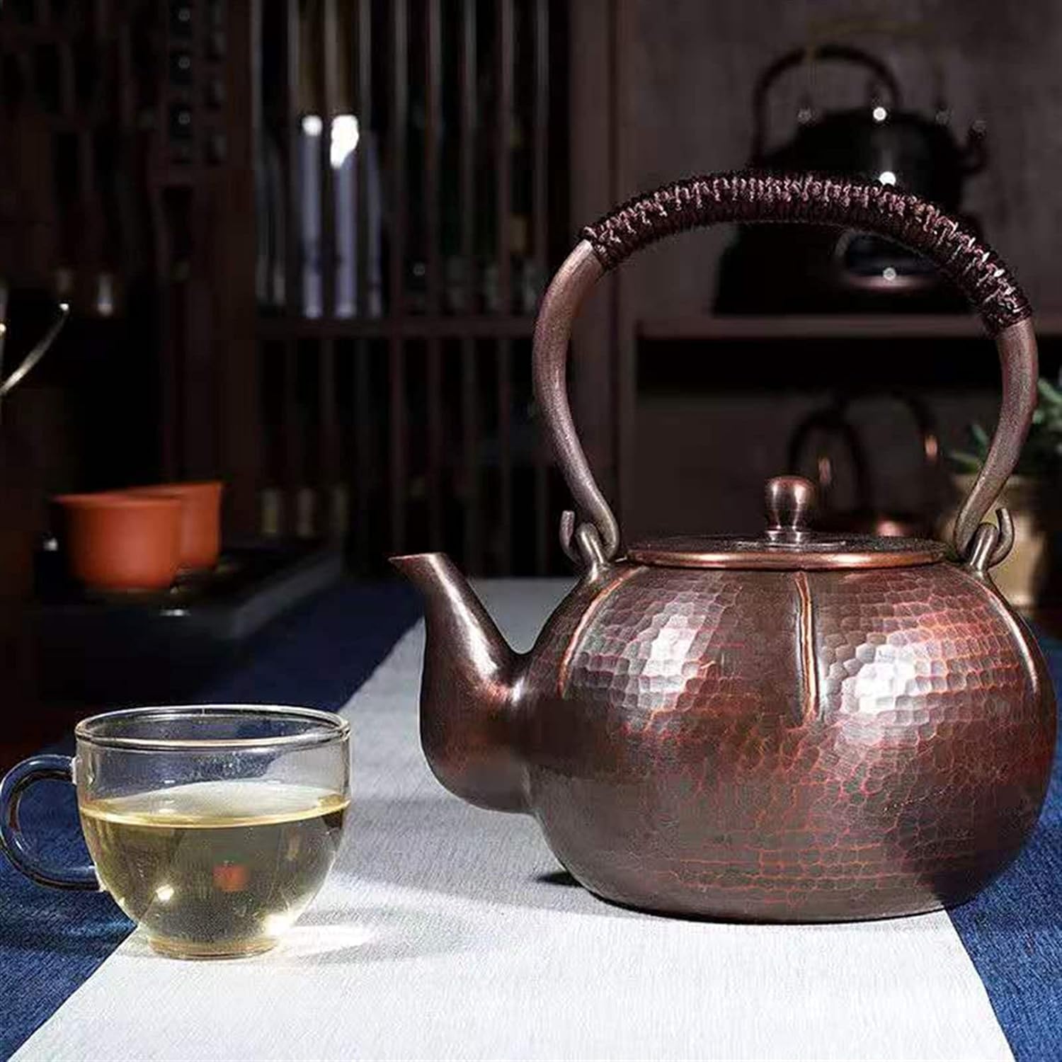 Teapot Copper Tea Kettle Uncoated Red Copper Boiling Water Tea Pot for Electric Ceramic Stove Teapot High-End Gift Tea Set 1.3L Tea Kettle