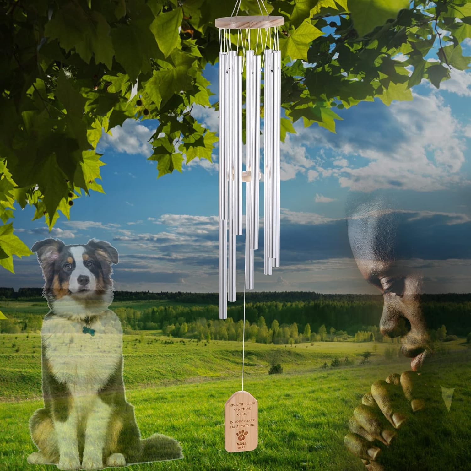 CWZY Pet Memorial Wind Chimes Paw Print Wind Chime Personalized Bereavement Wind Chime Remembrance Dog, Cat