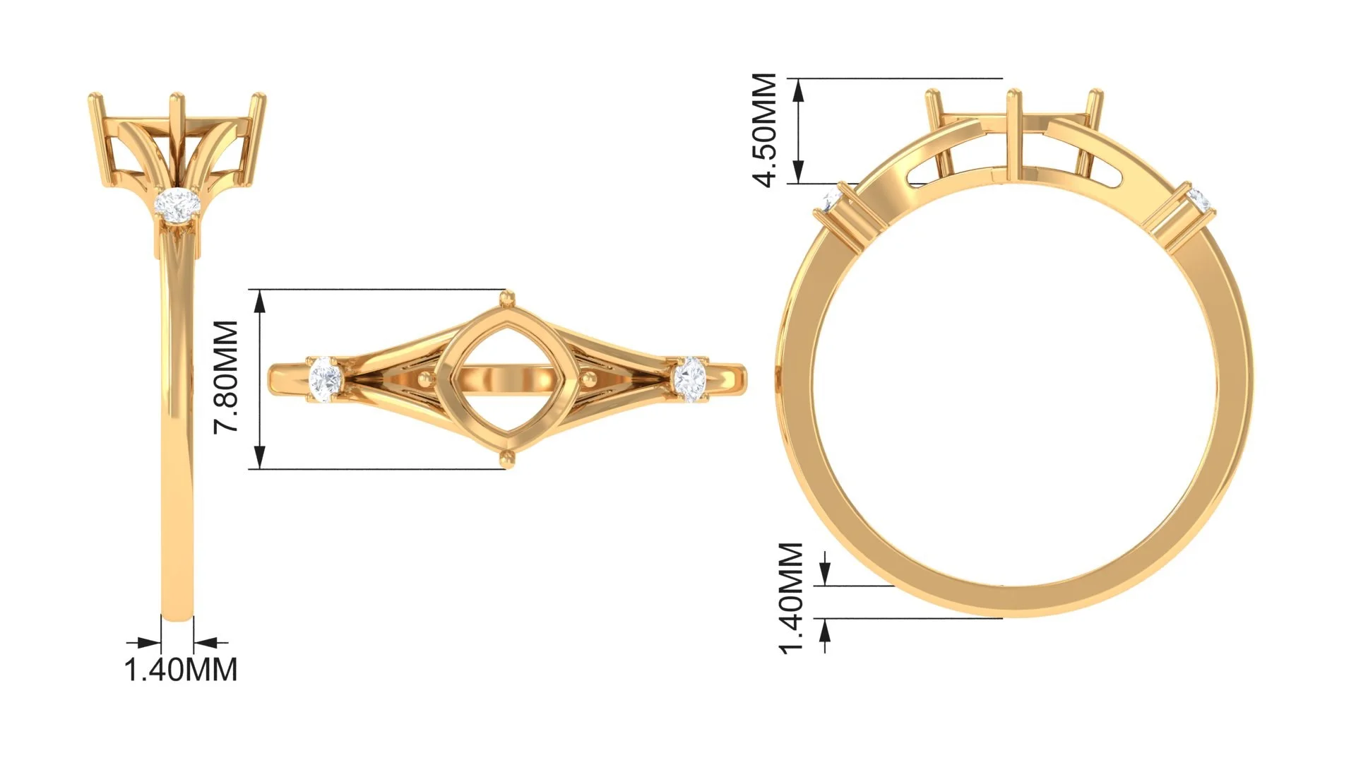 Cushion Cut Lab Grown Emerald Solitaire Ring with Diamond - 6 mm, 14K Yellow Gold, US 9.50