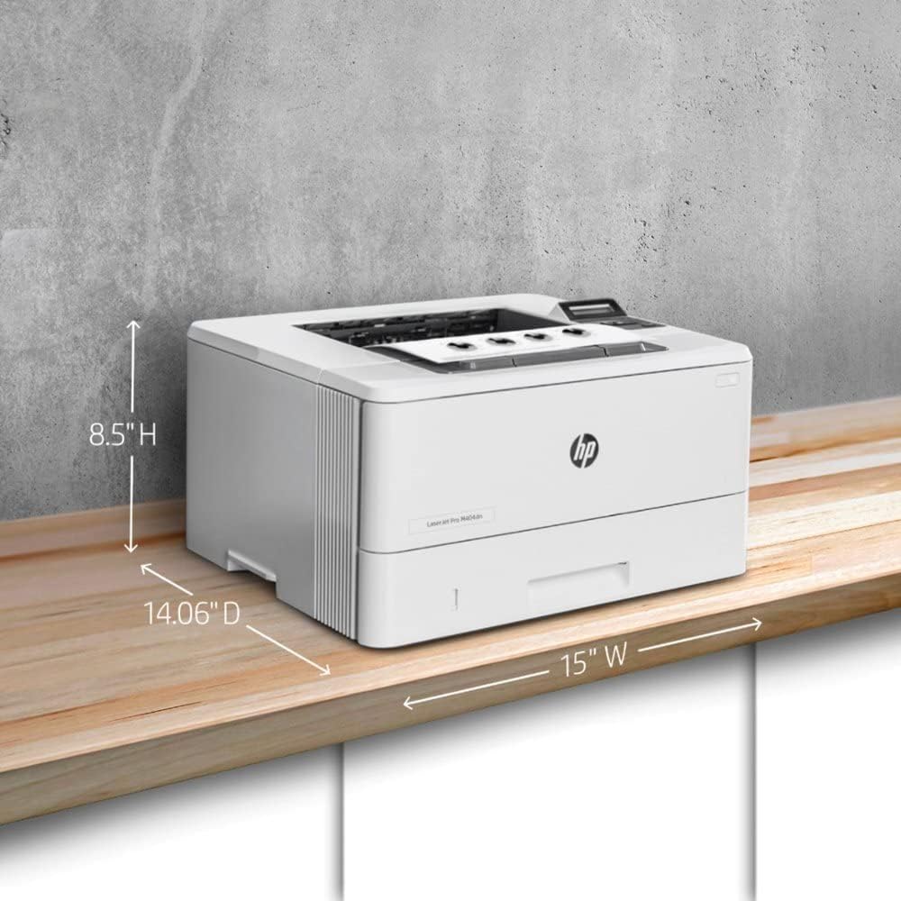 HP Laserjet Pro M404dn Single-Function Wired Monochrome Laser Printer, White - Print only - Ethernet only, 40 ppm, 1200 x 1200 dpi