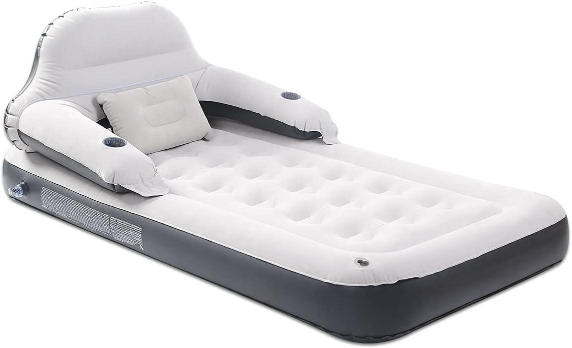 Twin Air Mattress for Tents Camping - 9" Raised Portable Single Inflatable Couch with Soft Backrest Patch Kit
