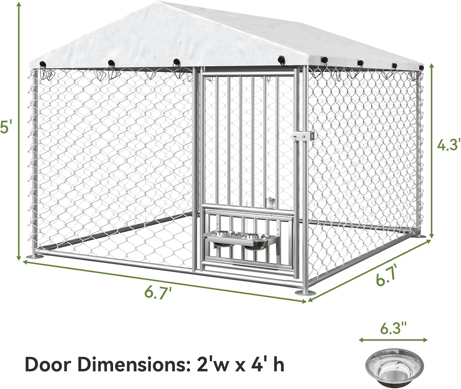 6.7' x 6.7' x 5' Outdoor Dog Kennel with Roof, Outside Dog Kennel with UV-Resistant & Waterproof Cover