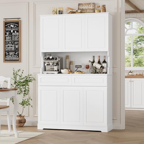 74" Pantry Cabinet, Tall Kitchen Pantry Cabinet with 6 Doors and 2 Drawers, Kitchen Hutch with Wide Countertop