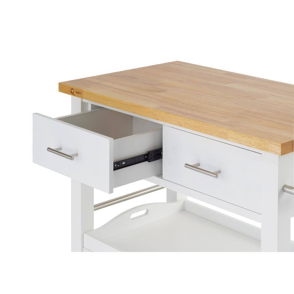 Trinity Wood Kitchen Cart with Drawers Tray - White