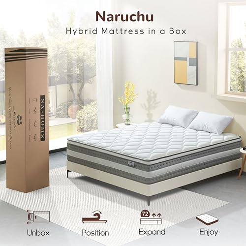 Queen Mattress, 14 Inch Hybrid Mattresses in a Box, Individually Wrapped Pocket Coils for Isolate Motion, Gel Memory Foam, Medium Firm Support