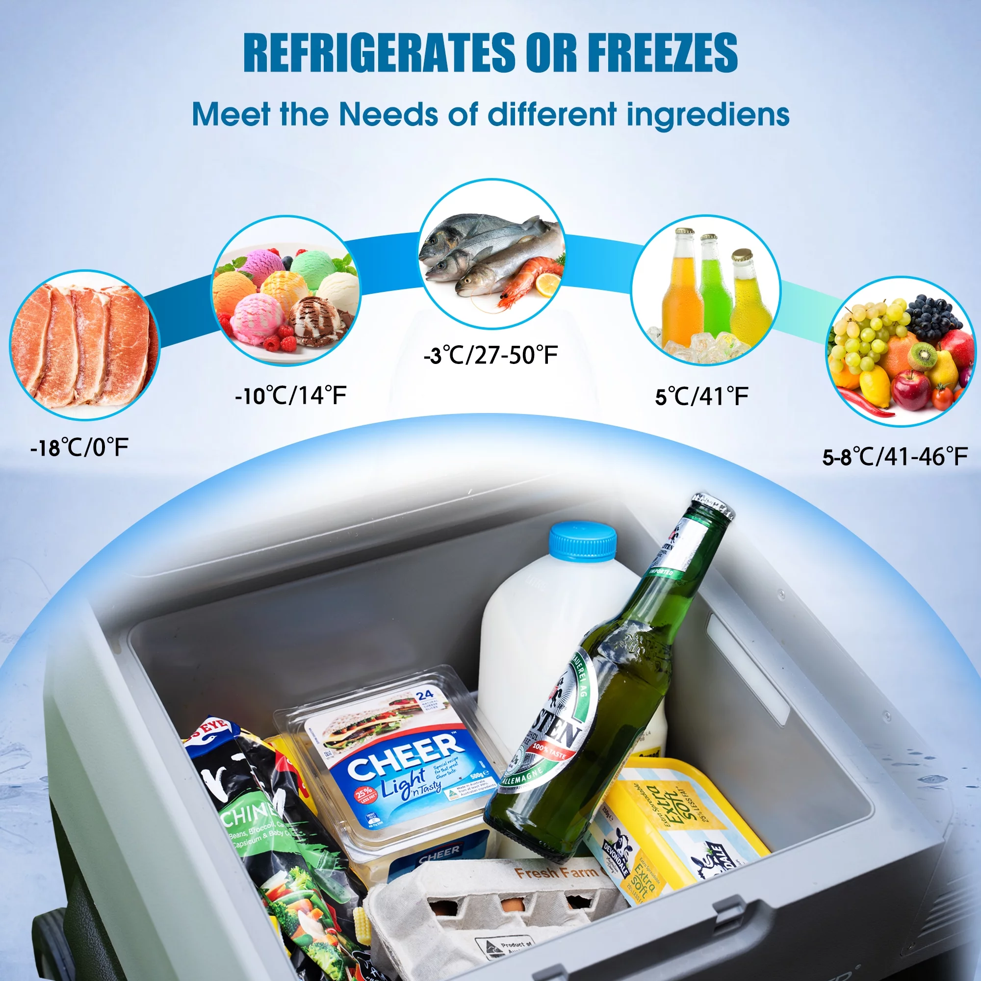 ACOPOWER 42Qt  Portable Refrigerator Freezer Car Freezer with Battery and 6'' off-Road Wheels, 12V,45W Cooler Freezer,Low Noice