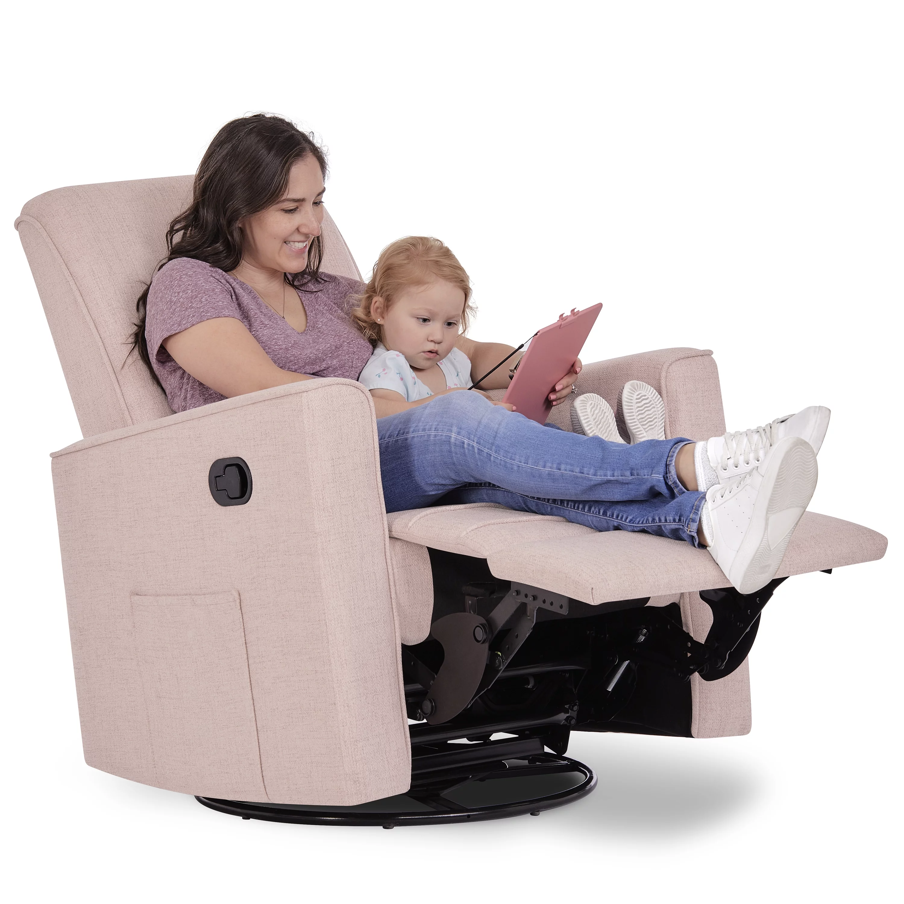 Evolur Raleigh Glider Recliner Rose with High Backrest Support, Durable Polyester Fabric