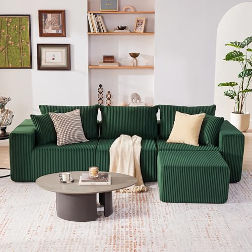 107.4" Cloud Couch Sectional, Modular Sofa with Deep Seat, Plush Corduroy L Shaped Boneless Couch, Convertible Sectional Couches for Living Room