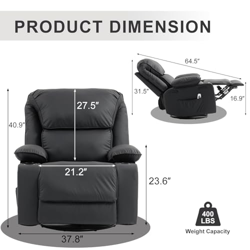 Rocker Recliner Chair with Massage and Heated, 360°Swivel Rocking Chairs with Cup Holders Remote Control for Living Room (Gray Oatmeal)