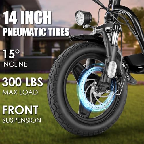 Caroma Peak 500W/800W/1200W Electric Scooter with Seat for Adults,up to 30 Miles&20MPH, 14" Fat Tire