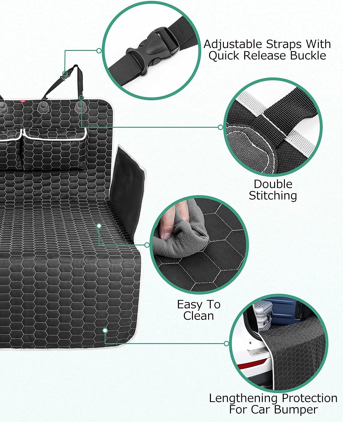 Oasser SUV Cargo Liner for Dogs, Waterproof Cargo Cover Pet Trunk Mat with Bumper Flap Protector 2 Large Pockets