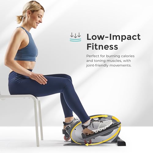 Sunny Health & Fitness Sitting Under Desk Elliptical Exerciser, Portable Pedal Training Machine for Senior Exercise, Peddler for Home Workout