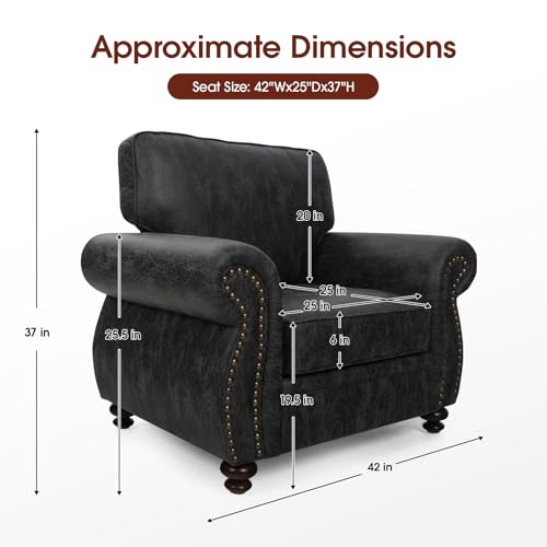 Mid-Century Vintage Sofa Couches with Rivet Design,3-Seater Sofa,Removable Sofa Cover Upholstered Cushions and Solid Wood Frame (Brown, 3-Seater)