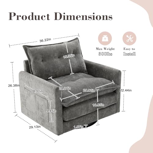 360 Swivel Accent Barrel Chair with Storage Ottoman & Headrest