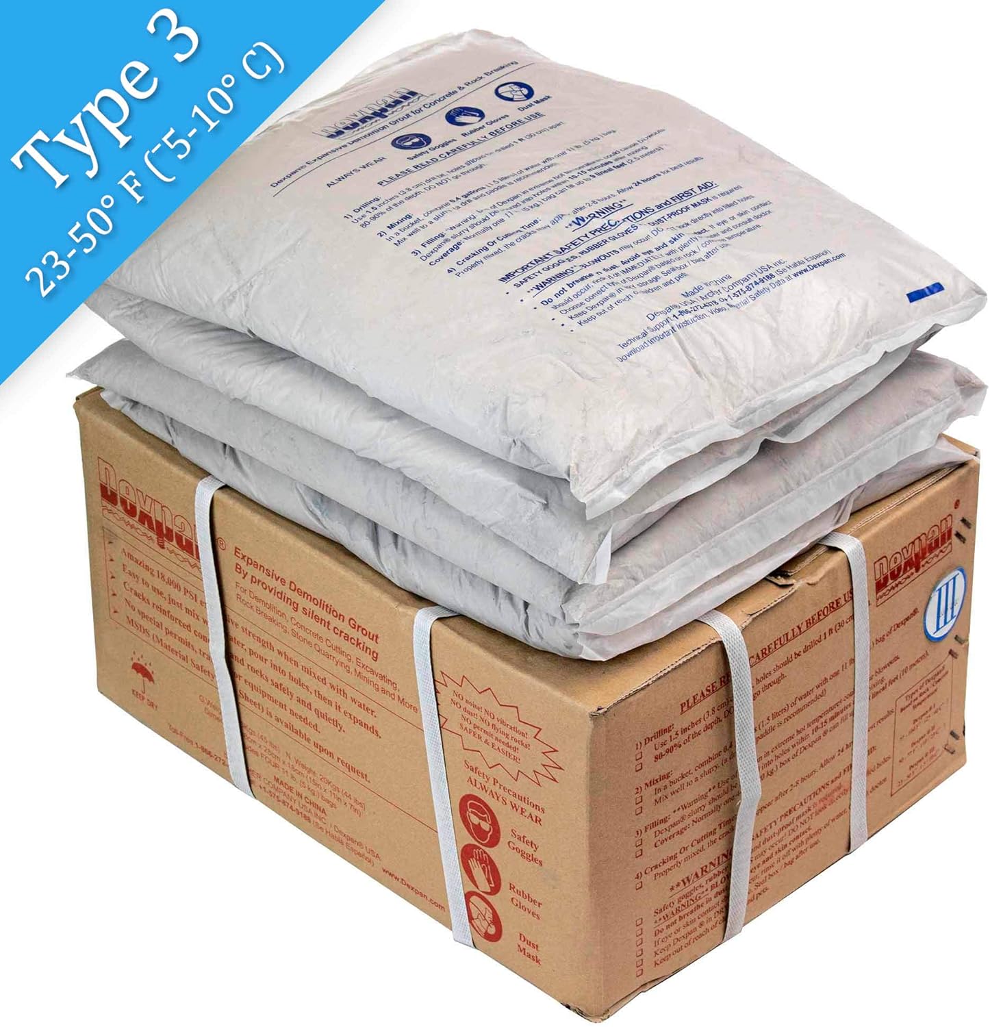 Dexpan Expansive Demolition Grout 44 Lb. Box for Rock Breaking, Concrete Cutting, Excavating. Alternative to Demolition Jack Hammer Breaker