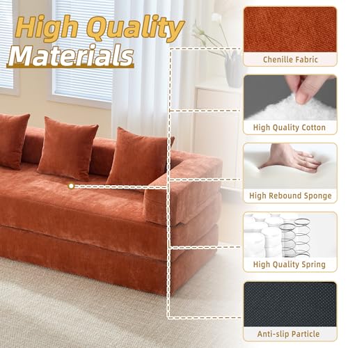 Convertible Sleeper Sofa Bed with Cylindrical Pillow, Corduroy Folding Mattress Couch with Fixed-Shape Frame