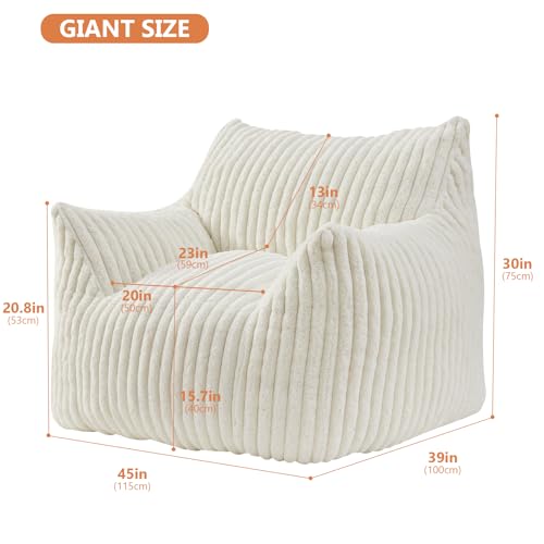 Giant Bean Bag Chairs for Adults with Filling Plush Fluffy Bean Bag Chairs for Teens with Armrests Comfy BeanBag Lazy Couch Sofa Chair for Bedroom