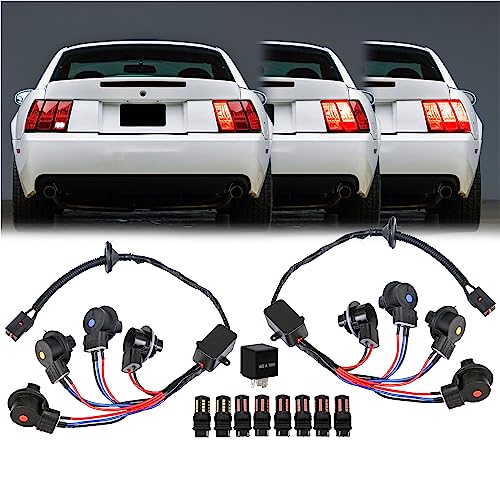 USR 96-04 Mustang V6/GT Plug and Play Tail Light Wire Harness for Sequential Signal + Total of 8 Cabnus LED Bulbs for Red Brake + White Reverse (Left