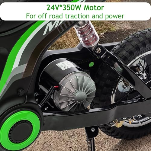 Electric Dirt Bike for Kids, 24V 350W Kids Electric Motorcycle, 3-Speed Modes & Up to 14.29 MPH, Metal Suspension Safe and Shock Proof