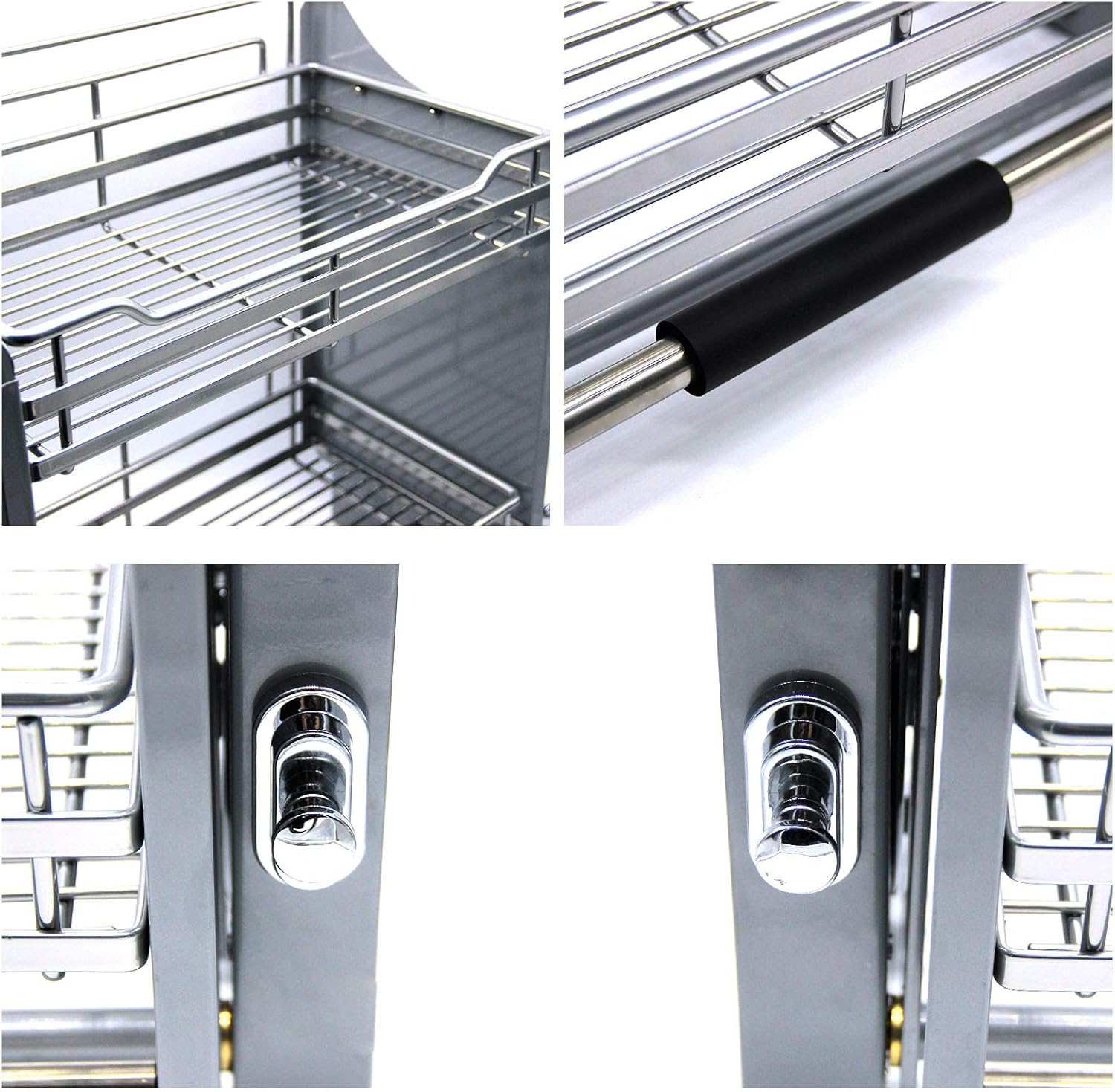 WHIFEA Pull-Down Dish Rack System Spice Rack Kitchen Shelf 2 Tier Upper Cabinet Pull-Out Organizer (For Cabinet Width ≥34 1/4'')