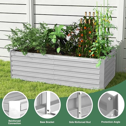 FOOWIN 2pcs 8x4x2ft Galvanized Raised Garden Bed, Planter Raised Garden Boxes Outdoor, Large Metal Raised Beds for Gardening