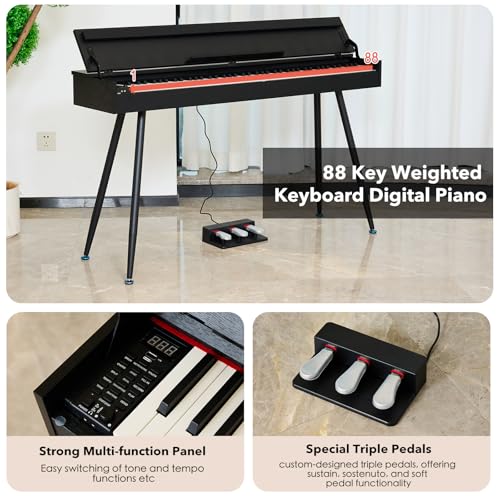 Digital Piano 88 Key Weighted Keyboard,Full-Size Desk Progressive Hammer-Action Electric Piano For Beginners, With Sheet Music Stand, Pedal