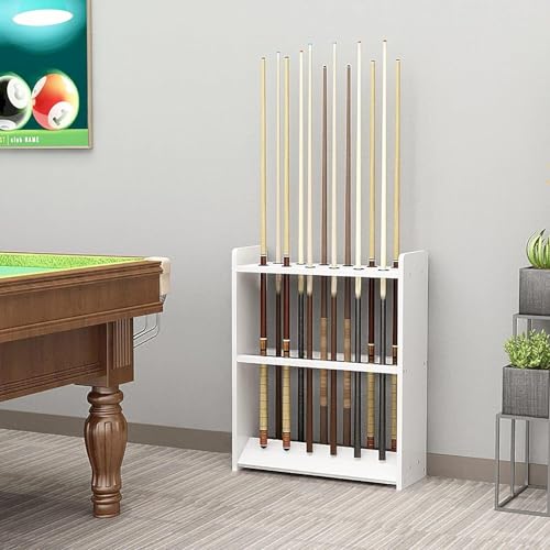 Teak Wooden Billiard Cue Rack Stand - Freestanding Pool Stick Holder for 12 Cues, Easy Assembly, Space-Saving Design for Home & Club Use