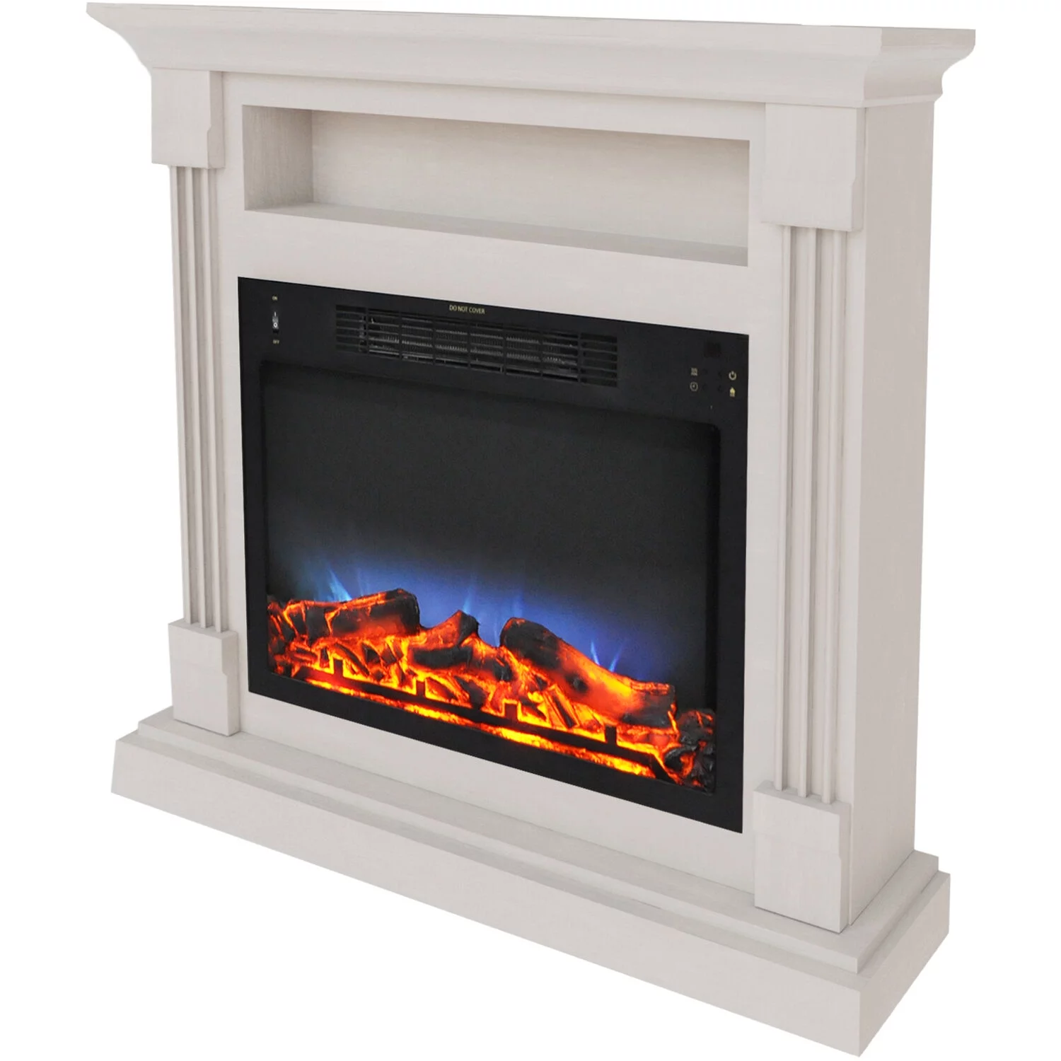 Cambridge Sienna 34" Freestanding White Mantel Electric Fireplace Heater with Realistic Multi-Color LED Flames & Log Insert | Heater For Rooms up to