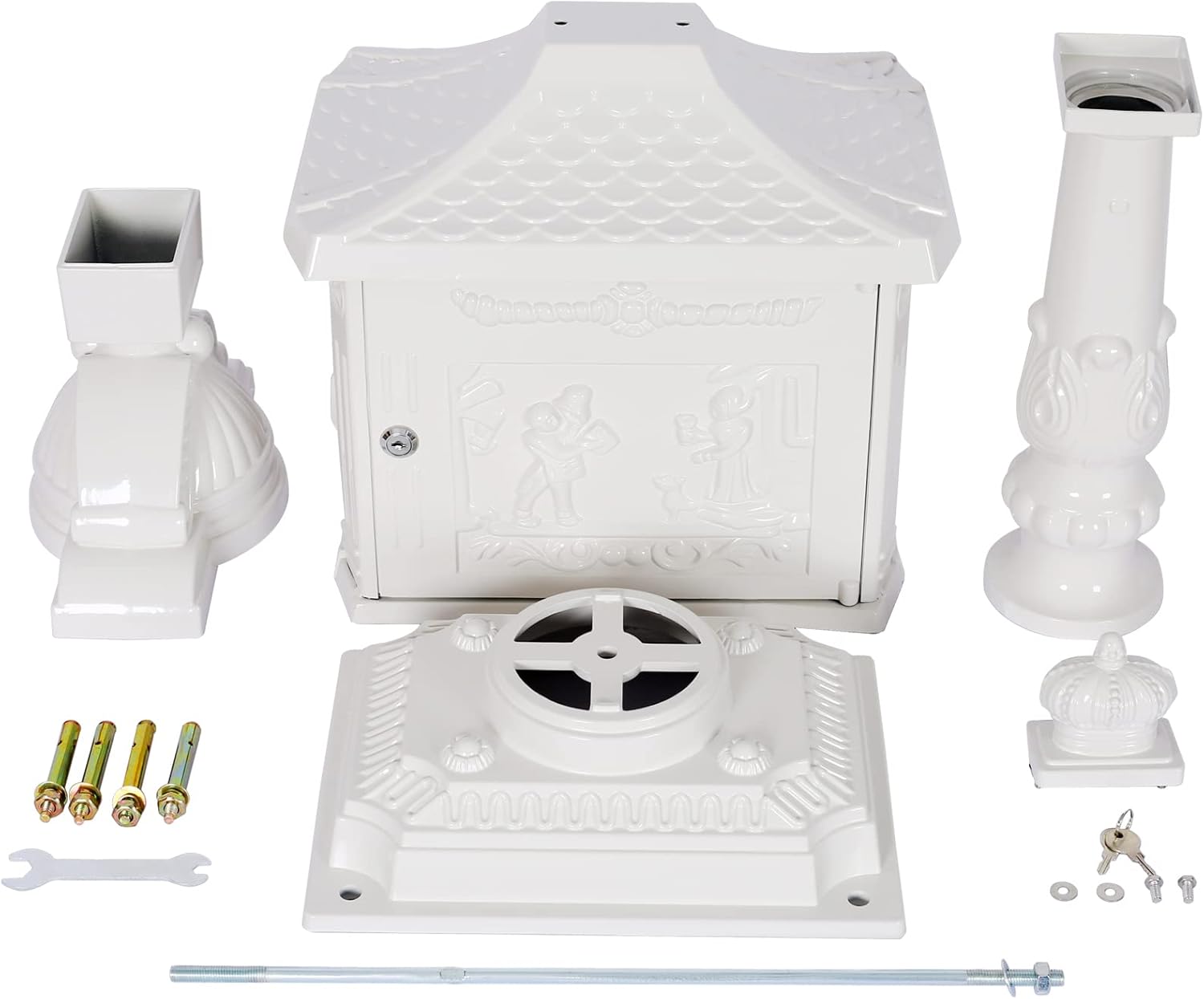 Cast Aluminum Vintage Mailbox with Post,Freestanding Mail Boxes for Outside