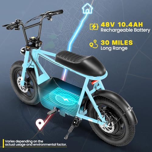Caroma Peak 500W/800W/1200W Electric Scooter with Seat, 16 * 3" Fat Tire Ebike for All-Terrain, Max 15/25/30 Miles Ranges&20MPH