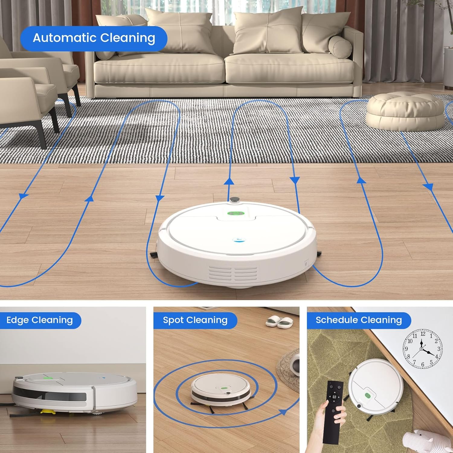 Robot Vacuum Cleaner, Powerful Self-Charging Robotic Vacuum Cleaner, Slim Robot Vacuums, Quite Robot Sweeper Ideal for Pet Hair