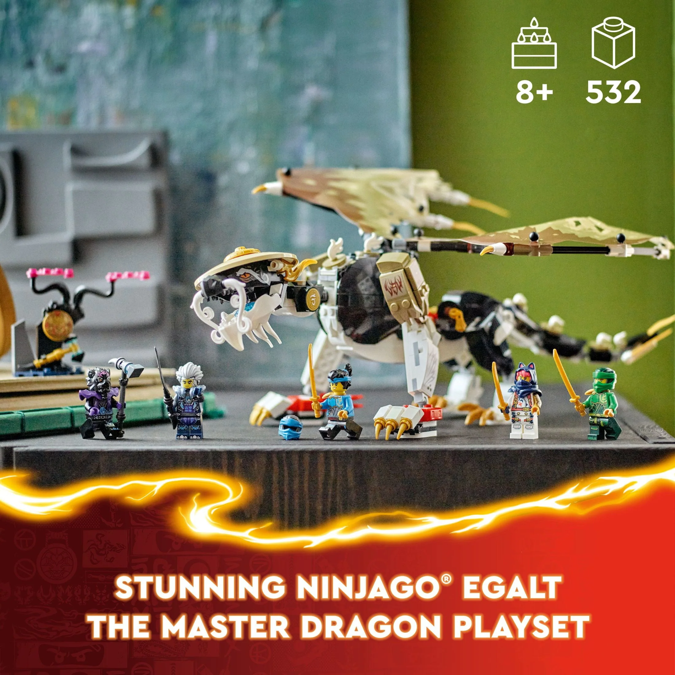 LEGO NINJAGO Egalt the Master Dragon Action Figure, Hero Toy Battle Set with 5 Ninja Minifigures for Group or Independent Play
