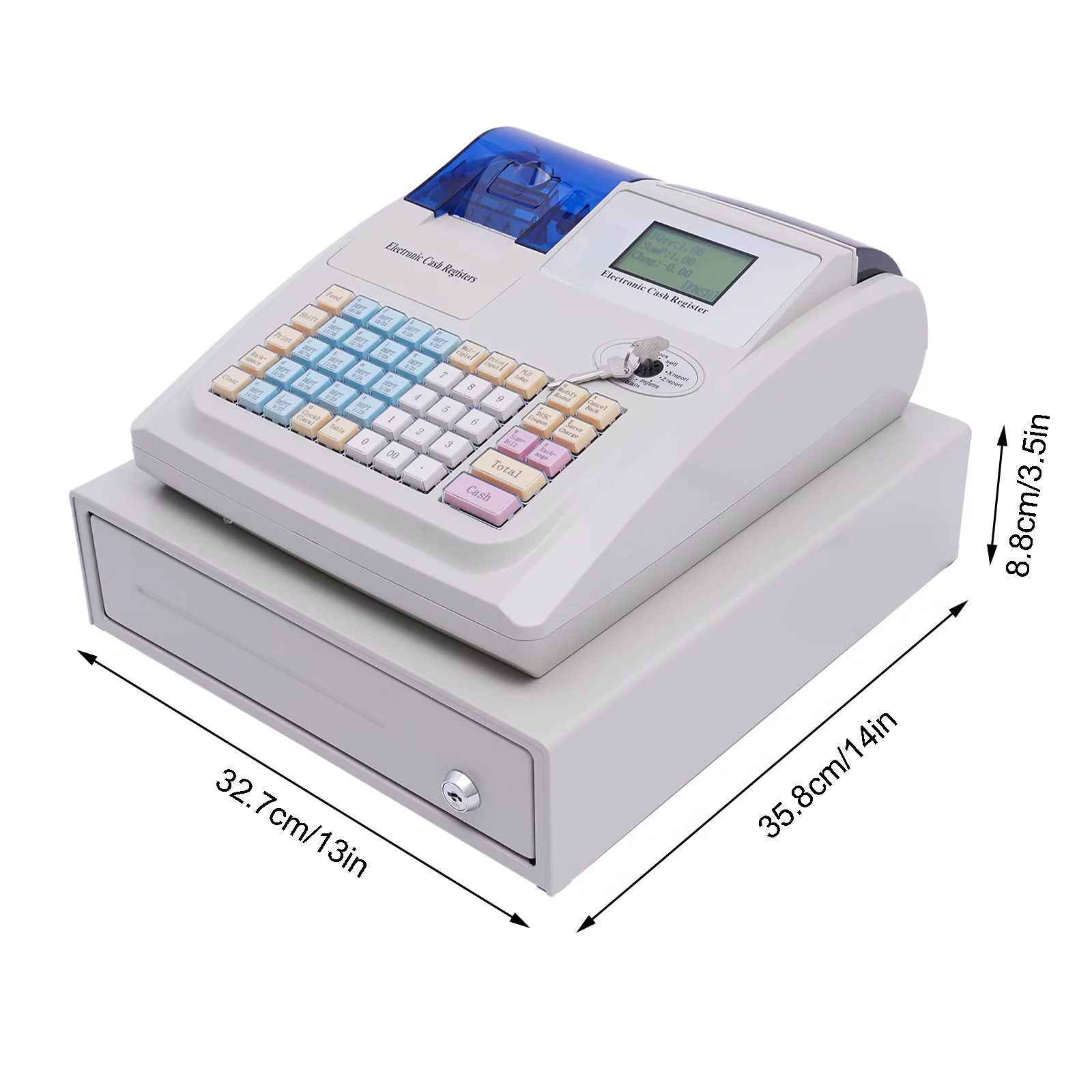 Miumaeov Multifunctional Electronic Cash Register, 48 Keys Cash Management System with Thermal Printer LED Display for Retail, Restaurant, Shop