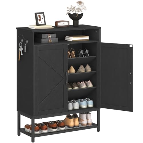 Shoe Storage Cabinet, Farmhouse Shoe Cabinet for Entryway, 6-Tier Shoe Organizer with Doors and Shelves