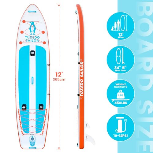 Tuxedo Sailor Inflatable Stand Up Paddle Board with Complete Accessories for Surfing and Traveling