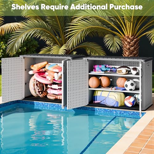 Devoko Outdoor Storage Cabinet 26 Cu Ft with Lockable Doors, Horizontal Storage Shed Waterproof Patio Tools Storage Box for Sofa Cushions