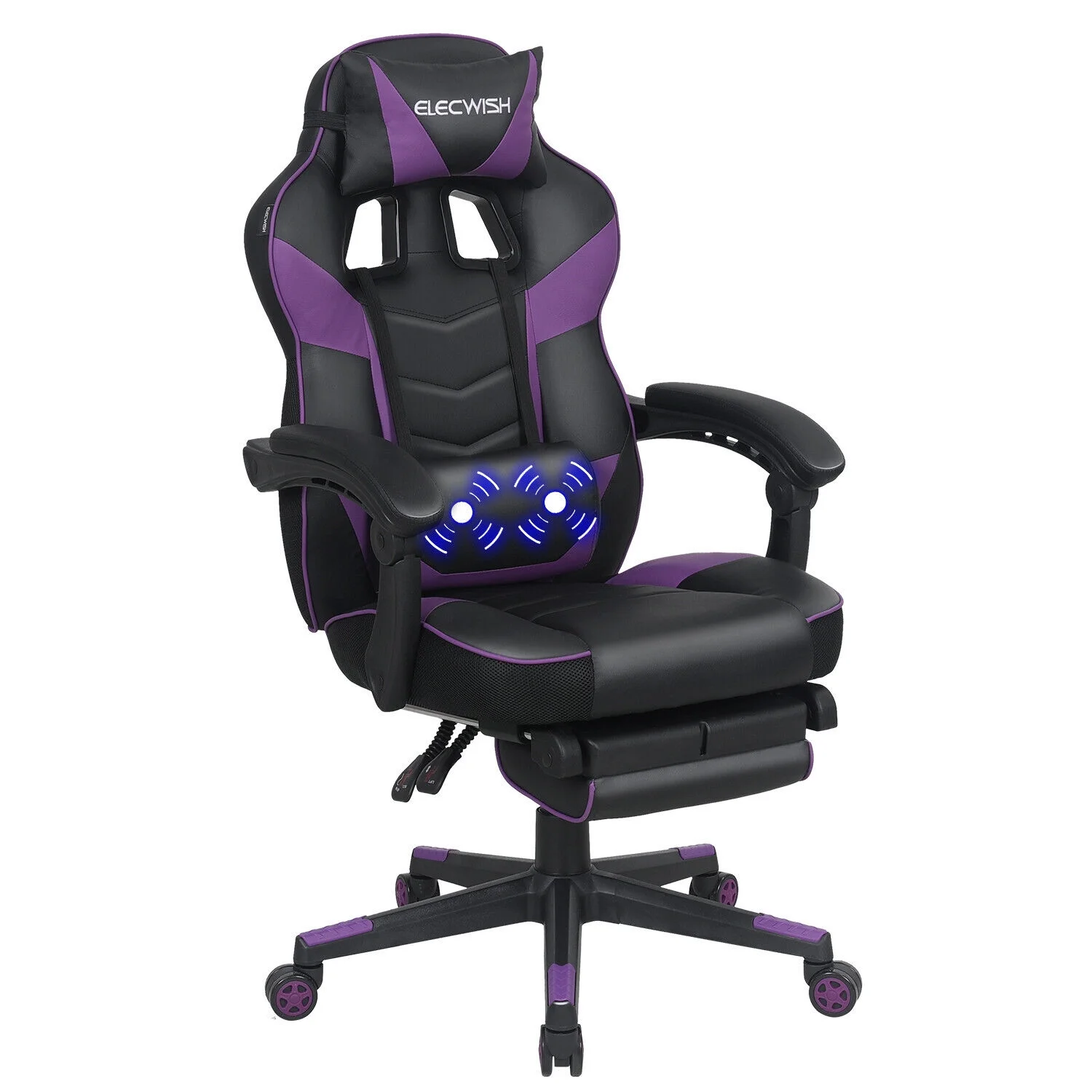 ELECWISH Gaming Chair Massage Office Chair Computer Executive Swivel Desk Seat Recliner Purple