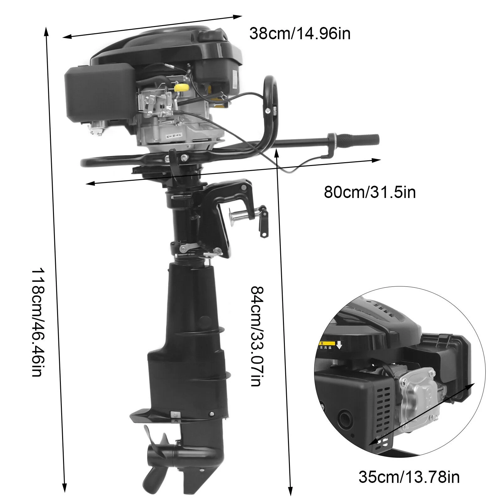Miumaeov 4 Stroke 7.5HP Heavy Duty Outboard Motor 196CC Trolling Boat Engine Motor G-a-s-o-l-i-n-e Outboard Motor for Fishing Aquaculture Outdoor