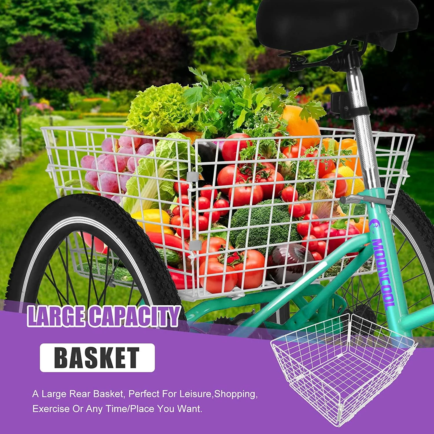 MOONCOOL Adult Folding Tricycle for Adults, 7 Speed 20/24/26 inch 3 Wheels Bikes with Basket, Foldable Tricycle for Adults, Women, Men, Seniors