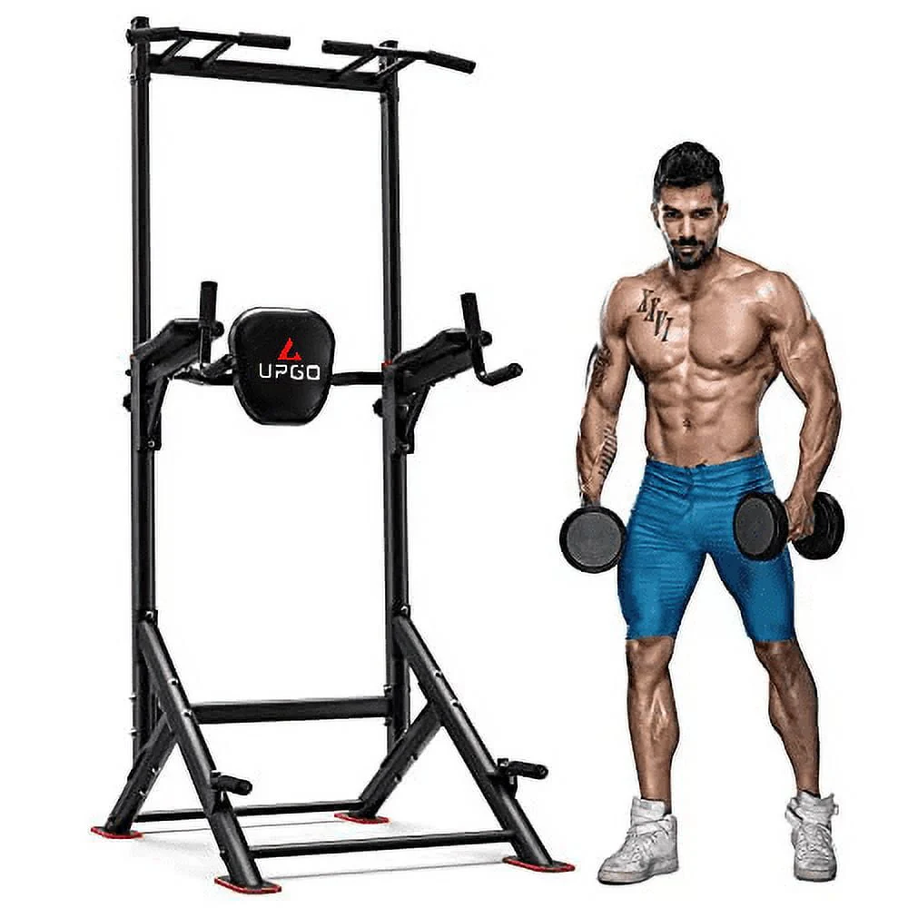 UPGO Adjustable Power Tower 400lbs Max Weight Dip Station Pull up Bar Power Rack Push up Resistance Band for Home Gym Strength Training Workout
