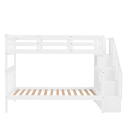 Ball & Cast Full Over Full Bunk Bed with Twin Size Trundle and Built in 4 Drawer,Wood Bunkbed w/Storage Ladder & Slat Support