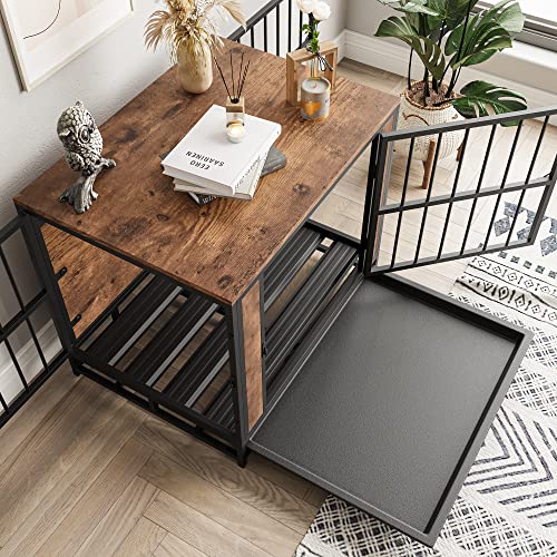 Dog Crate Furniture, Metal and Wooden Dog Crate, Dog Kennels with 3 Doors Indoor, Pet Puppy Crate End Table for Small/Medium/Large Dog