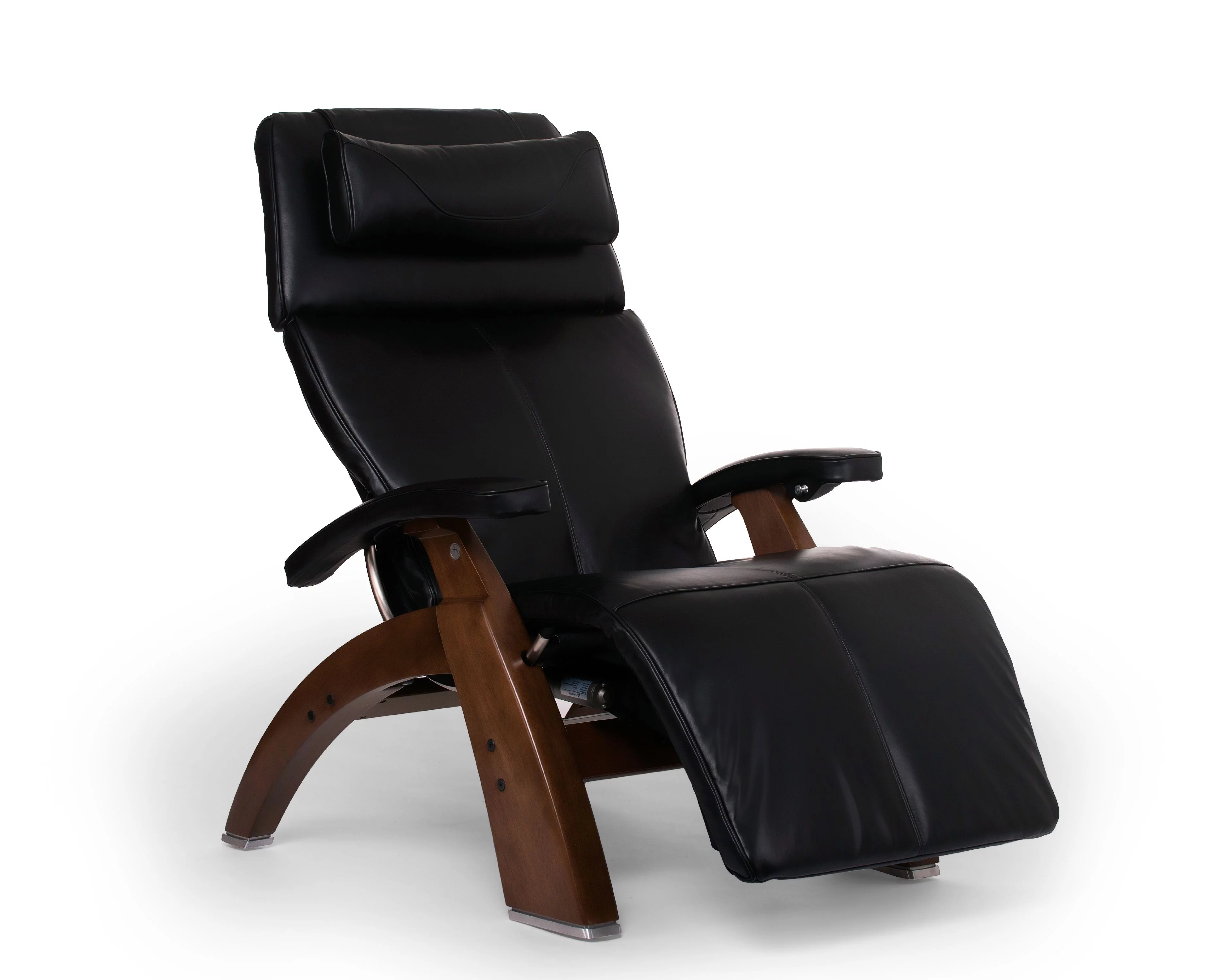 Human Touch PC-610 Omni-Motion Perfect Chair Series 2 Power Recline Walnut Wood Base Zero-Gravity Recliner - Black Premium Leather