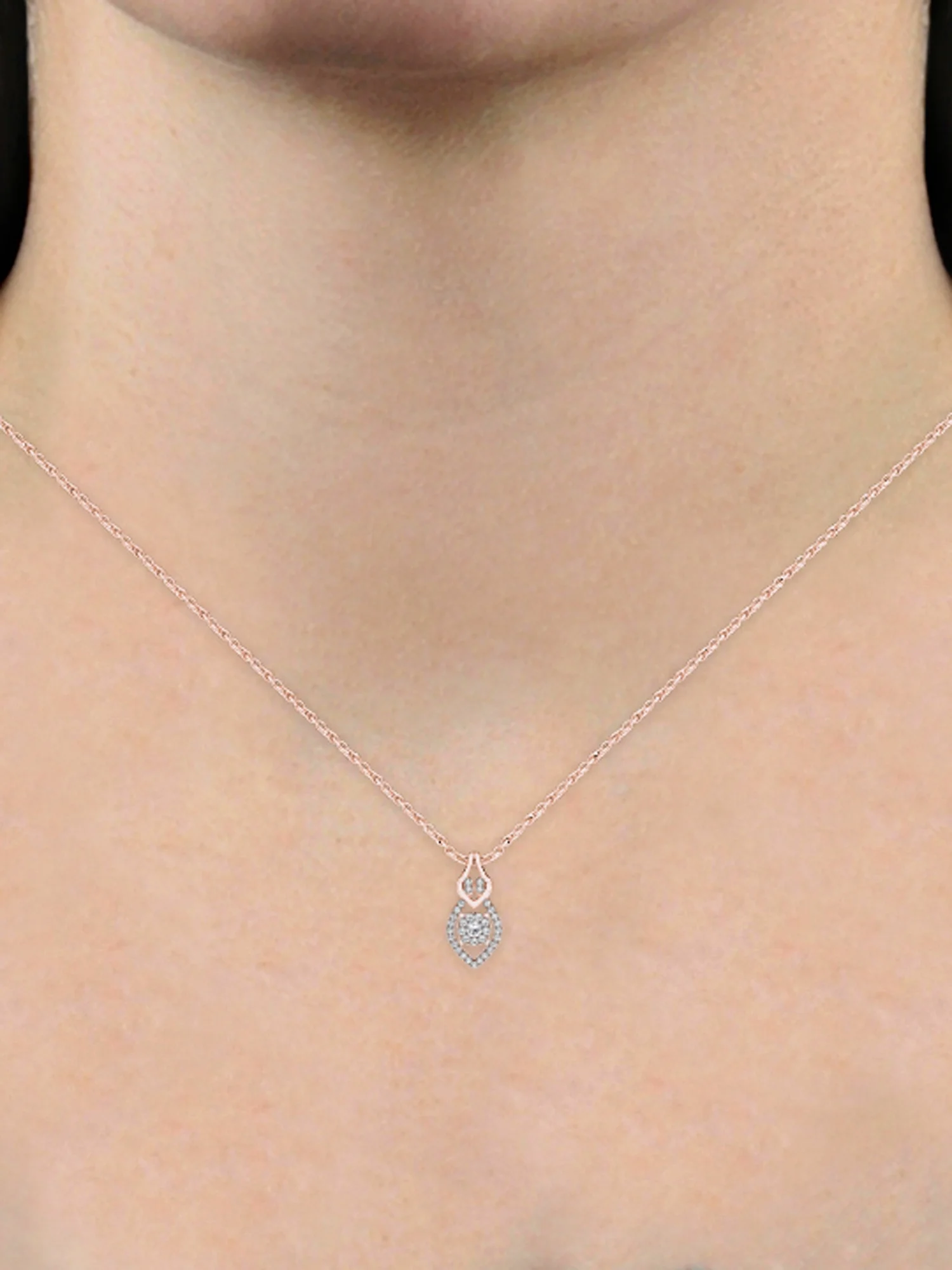 1/6Ct TDW 10K Rose Gold Diamond Teardrop Necklace