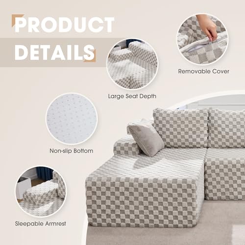 Modular Sectional Sofa Couches L-Shape Couch 3 Seat Modular Sofa Memory Foam Sectional Couches for Living Room