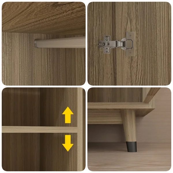 SYTHERS 31.5"L x20.5"W x70.9"H 2 Doors Wardrobe Closet & Cabinet, Functional Clothes Storage with Hanging Rail for Bedroom, Oak Color