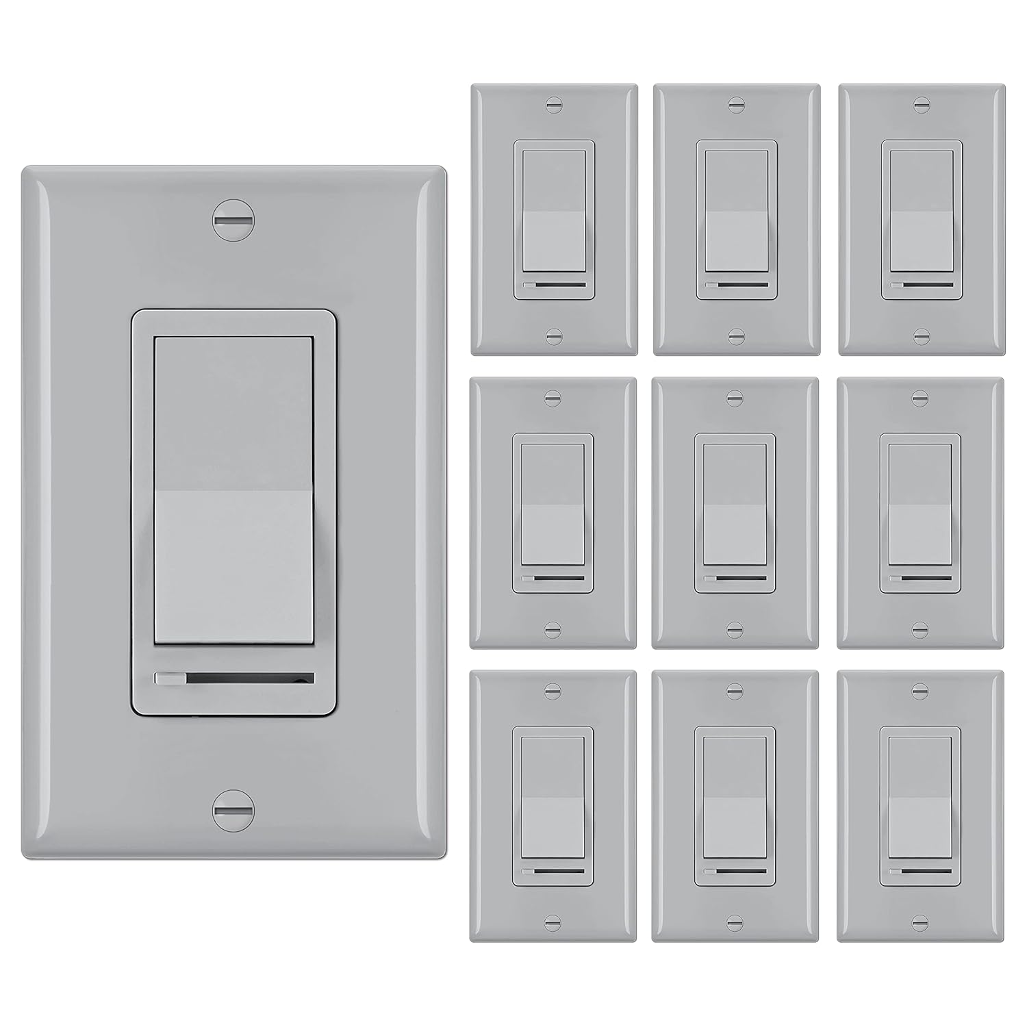 [10 Pack] BESTTEN Dimmer Light Switch, Single-Pole or 3-Way, 120V, Compatible with Dimmable LED, CFL, Incandescent and Halogen Bulbs
