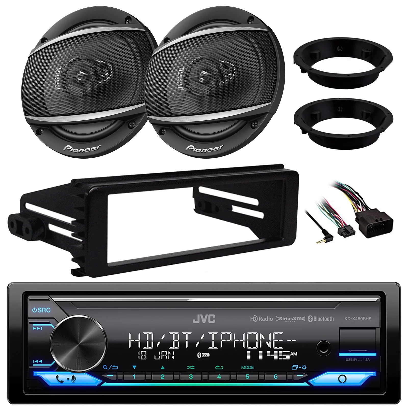 JVC KD-X480BHS Single DIN Bluetooth USB AUX LED Illumination AM/FM Radio Stereo SiriusXM Ready Amazon Alexa LED Car Audio Receiver